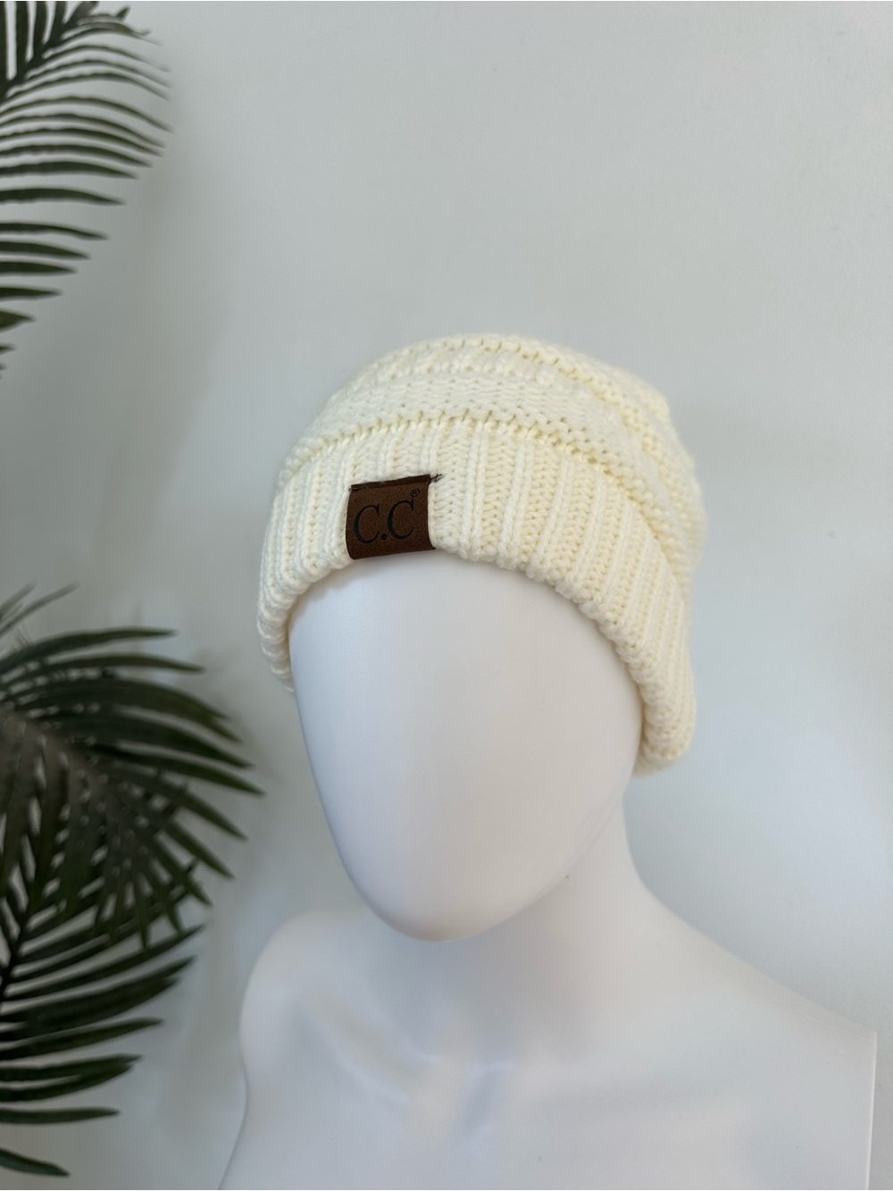 C.C Cream Knit Folded Cuff Beanie